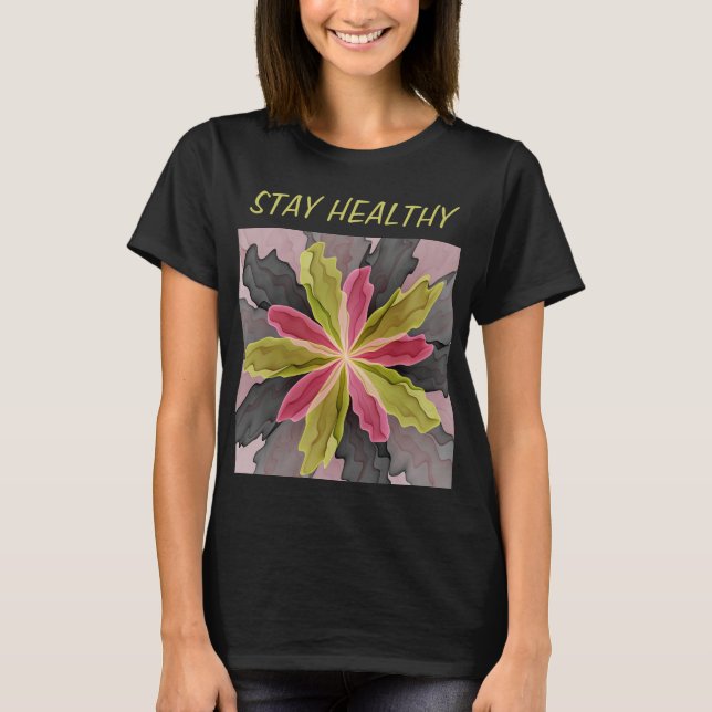 T-shirt Imaginaire rose vert anthracite Fleur Texte fracta (Devant)