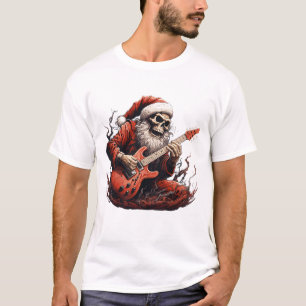 T-shirt Imaginaire Skull Skeleton Père Noël Jouer Guitare