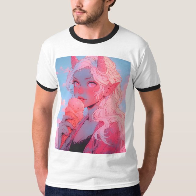 T-shirt Imaginaire Soft Pink Crème de glace Anime Girl (Devant)