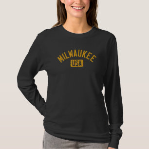T-shirt Impression ambre en détresse avec texte arqué Milw