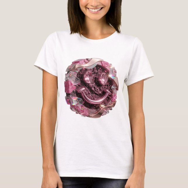 T-shirt Impression artistique argent HAPPY FACE (Devant)