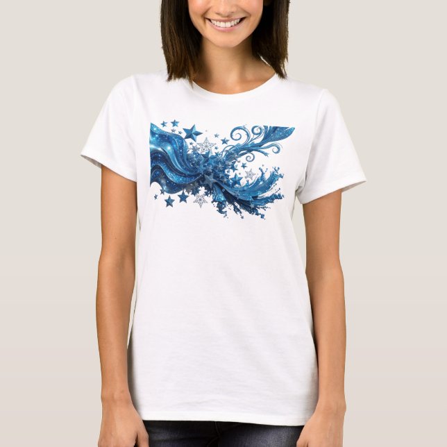 T-shirt Impression Bleu Artistic BLUE STARS (Devant)