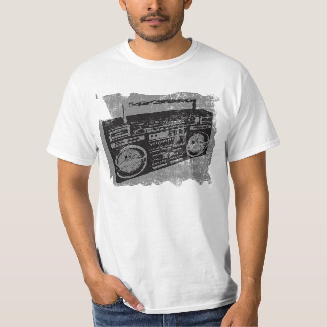 T-SHIRT IMPRESSION BOOMBOX DÉTENDU RÉTRO 80'S. (Devant)