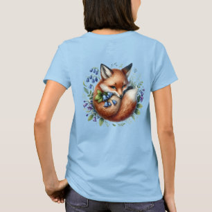 T-shirt Impression botanique de renard floral en bois 