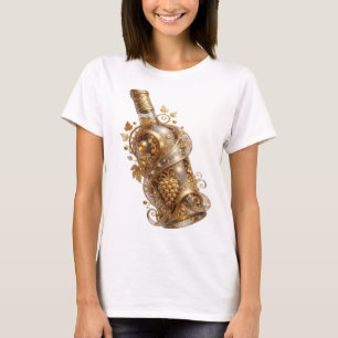 T-shirt Impression Bouteille de vin doré Argent Artistique