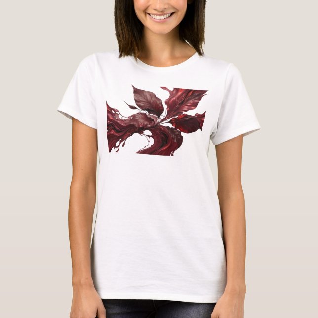 T-shirt Impression créative de feuilles abstraites rouges  (Devant)
