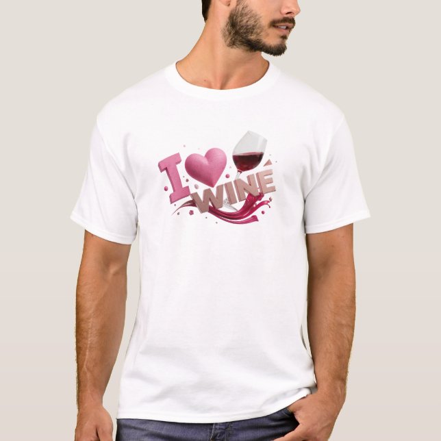 T-shirt Impression créative I LOVEW WINE rose accrocheuse (Devant)