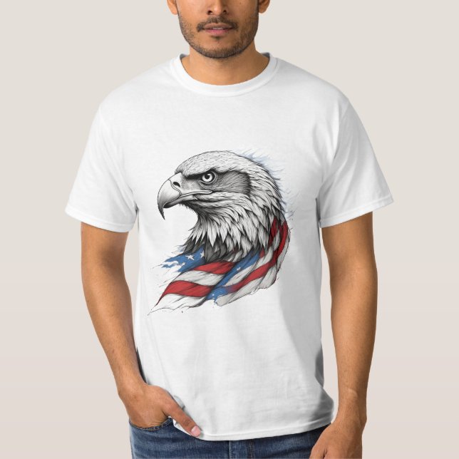 T-shirt Impression d'aigle patriotique – Drapeau américain (Devant)