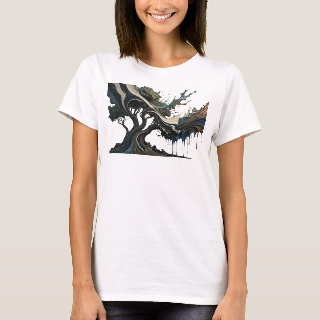 T-shirt Impression d'art abstrait argent STRIÉE v2 (Devant)