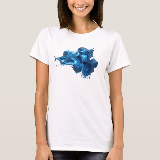 T-shirt Impression d'art abstrait de cubes bleus contempor (Devant)