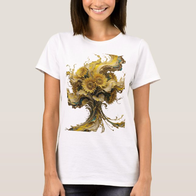T-shirt Impression d'art abstrait en or Statement (Devant)