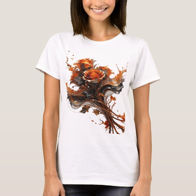 T-shirt Impression d'art abstrait orange dynamique (Devant)