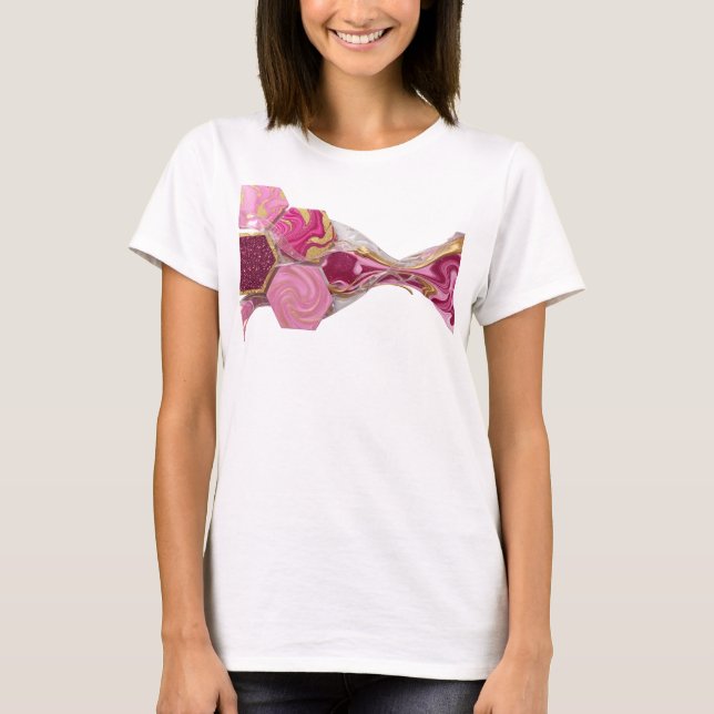 T-shirt Impression d'art abstrait rose moderne (Devant)