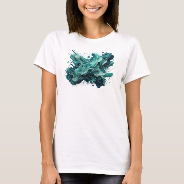 T-shirt Impression d'art abstrait sarcelle EDGEY (Devant)