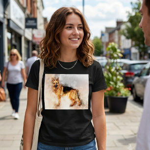 T-shirt Impression d'art aquarelle de chien berger alleman