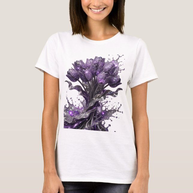 T-shirt Impression d'art d'art abstrait argenté tendance v (Devant)