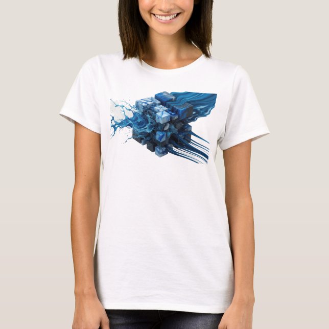 T-shirt Impression d'art de cubes abstraits Navy élégante (Devant)