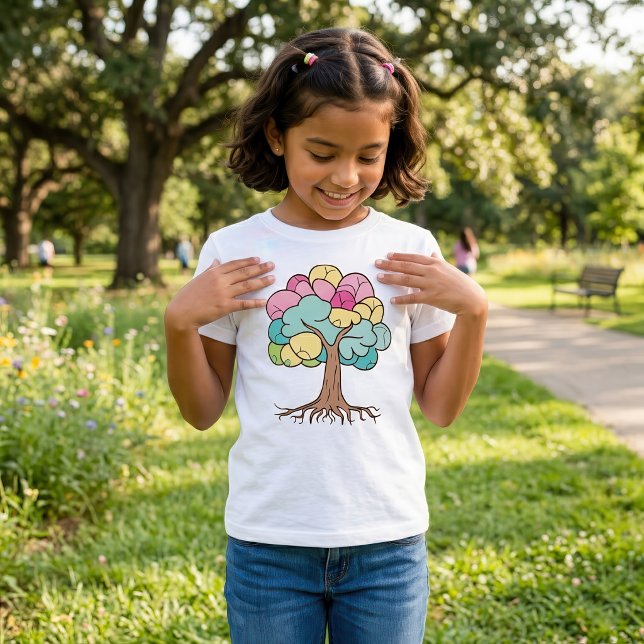 T-Shirt Impression d'art de l'arbre cérébral au pastel abs (Abstract Pastel Brain Tree Art Print. Girl Basic White T-Shirt )