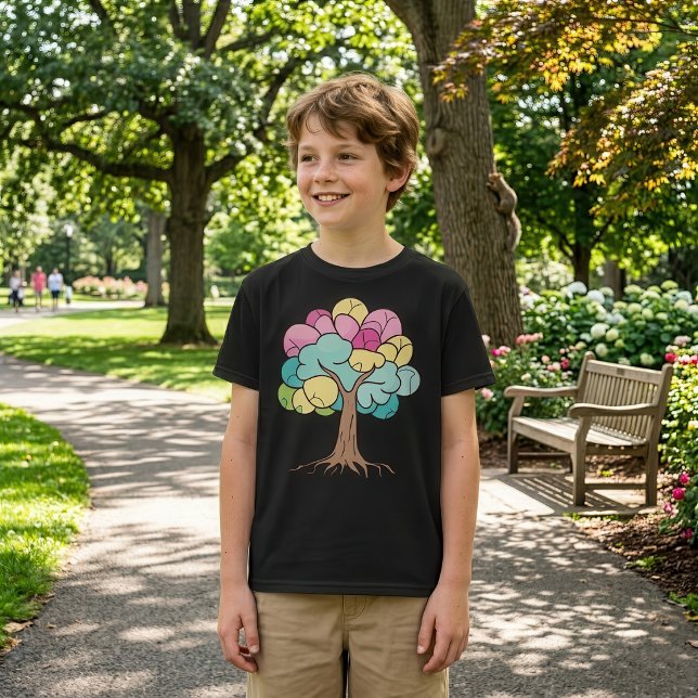 T-shirt Impression d'art de l'arbre cérébral au pastel abs (Abstract Pastel Brain Tree Art Print. Boy Basic Black T-Shirt)