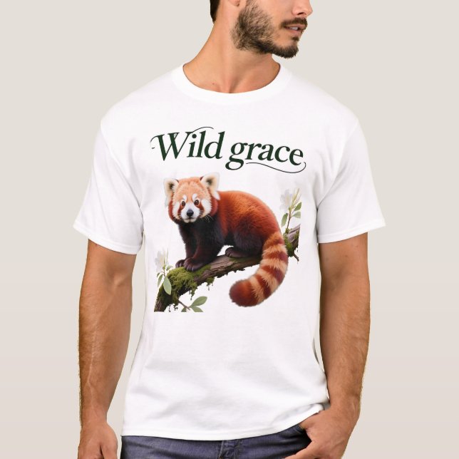 T-shirt Impression d'art de Panda roux avec fleurs de Rhod (Devant)