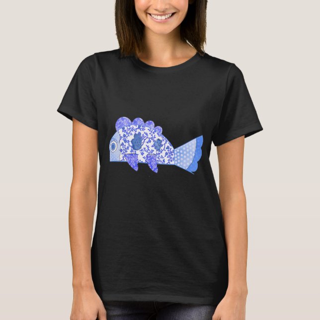 T-shirt Impression d'art de poisson bleu (Devant)