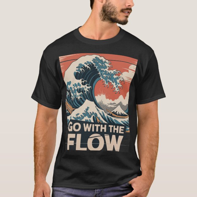 T-shirt Impression d'art de vague Go With The Flow (Devant)