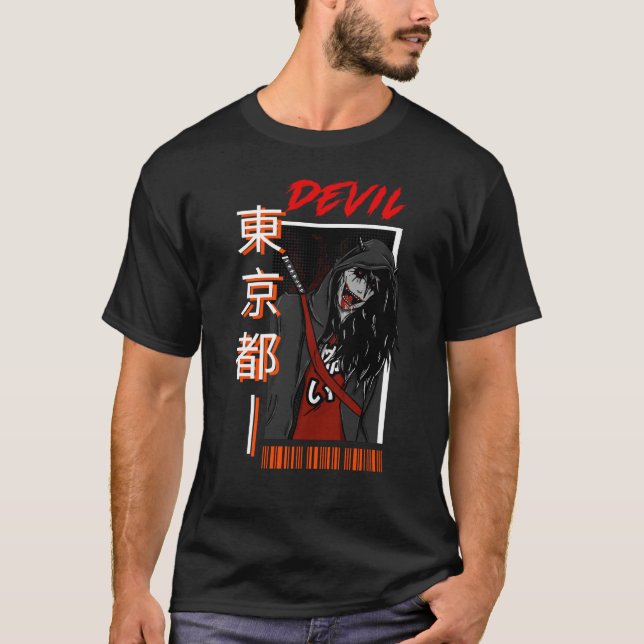 T-shirt Impression d'art du diable Oni samouraï de Tokyo - (Devant)