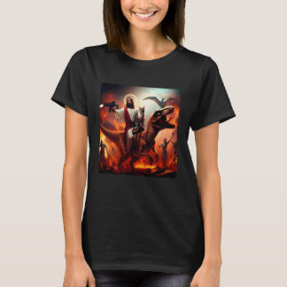 T-shirt Impression d'art Jésus drôle chat Dinosaure