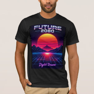 T-shirt Impression d'art néon rétro Rêves numériques Futur