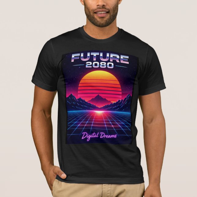 T-shirt Impression d'art néon rétro Rêves numériques Futur (Devant)