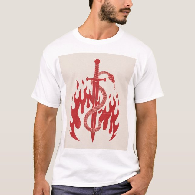T-shirt Impression d'art Risographe Serpent et Épée | Flam (Devant)