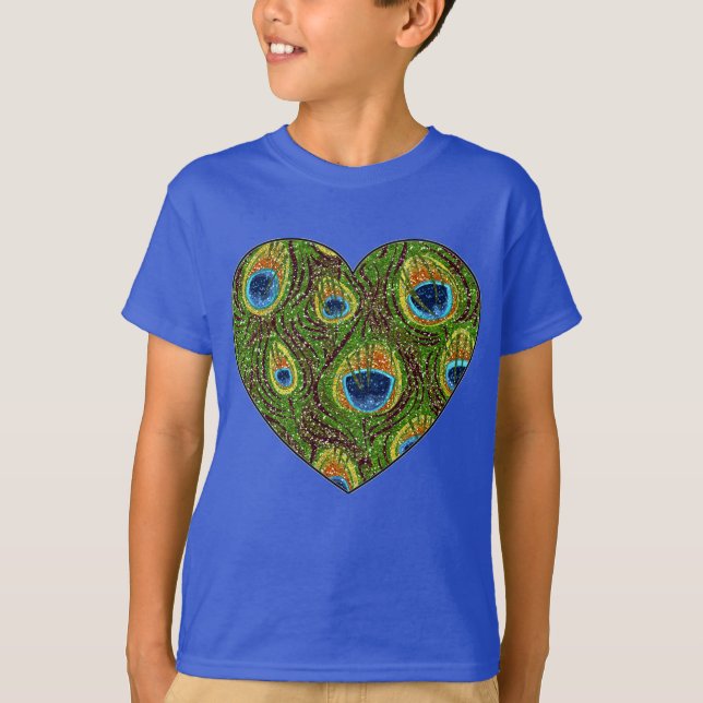 T-shirt Impression d'art scintillante de plume de paon (Devant)
