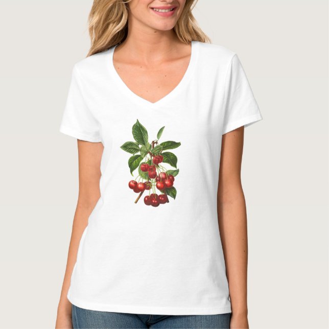 T-shirt Impression de cerises rouges botaniques vintage (Devant)