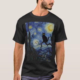 T-shirt Impression de chat Nuit étoilée Vincent Van Gogh C