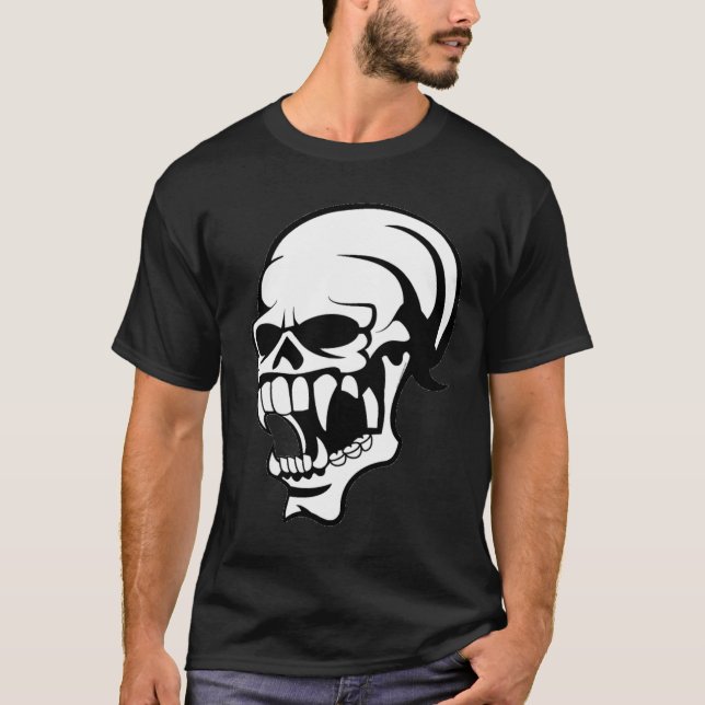 T-shirt Impression de crâne effrayant Awesome en noir et b (Devant)