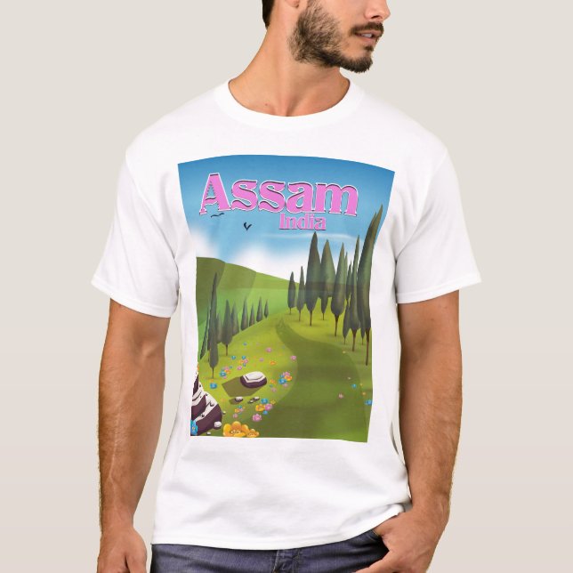 T-shirt Impression de l'affiche de voyage d'Assam India. (Devant)