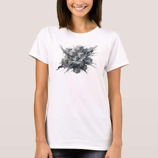 T-shirt Impression de mode cubes abstraits or frappants (Devant)