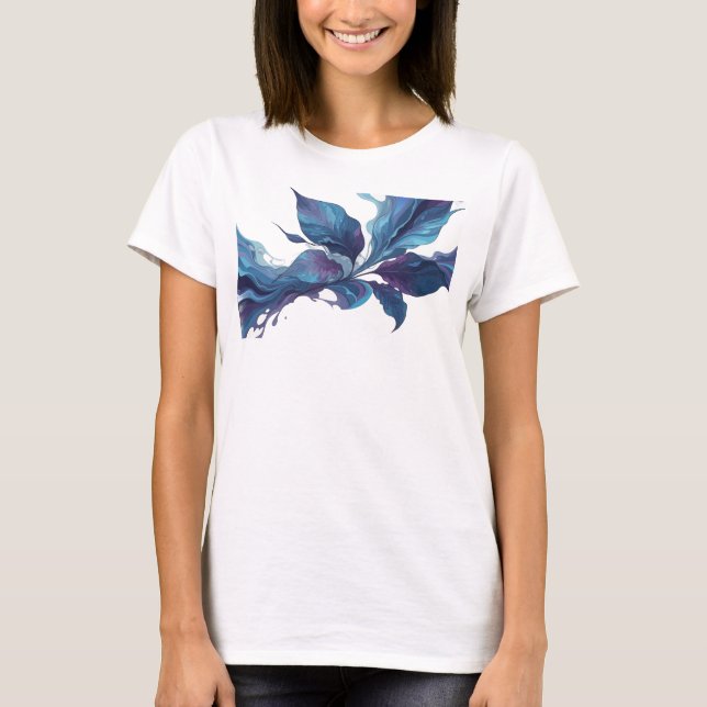 T-shirt Impression de mode de feuilles abstraites bleu mar (Devant)