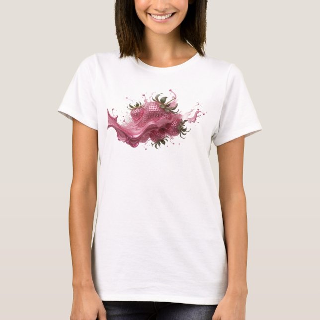 T-shirt Impression de mode de fraises abstraites roses gra (Devant)