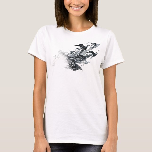 T-shirt Impression de mode oiseaux abstraits argentés élég (Devant)