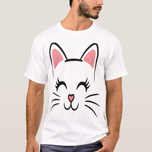 T-shirt Impression de moustaches de visage de chat Amour H (Devant)