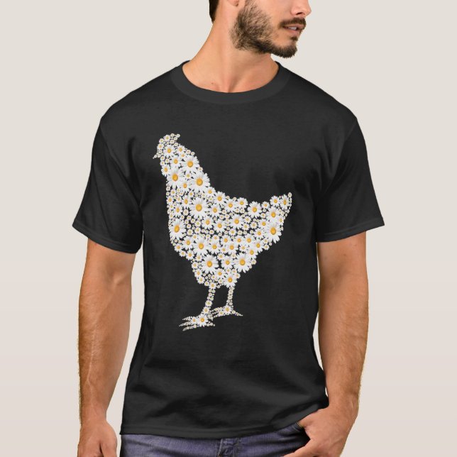 T-shirt Impression de poulet de fleurs de marguerite blanc (Devant)