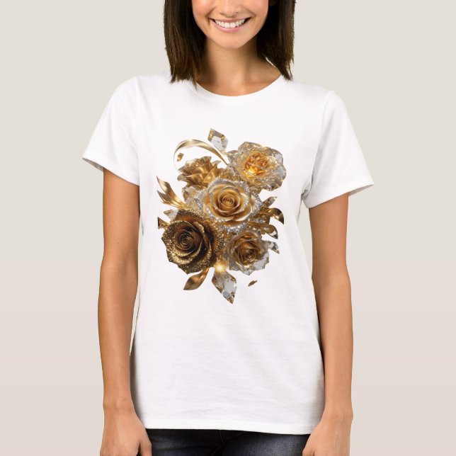 T-shirt Impression de ROSES D'OR Argent Artistique (Devant)
