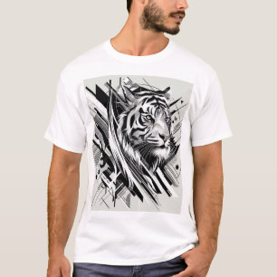 T-shirt Impression de tigre abstraite avec des formes géom