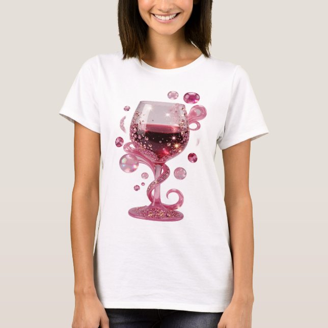 T-shirt Impression de VERRE DE VIN rose en argent moderne (Devant)