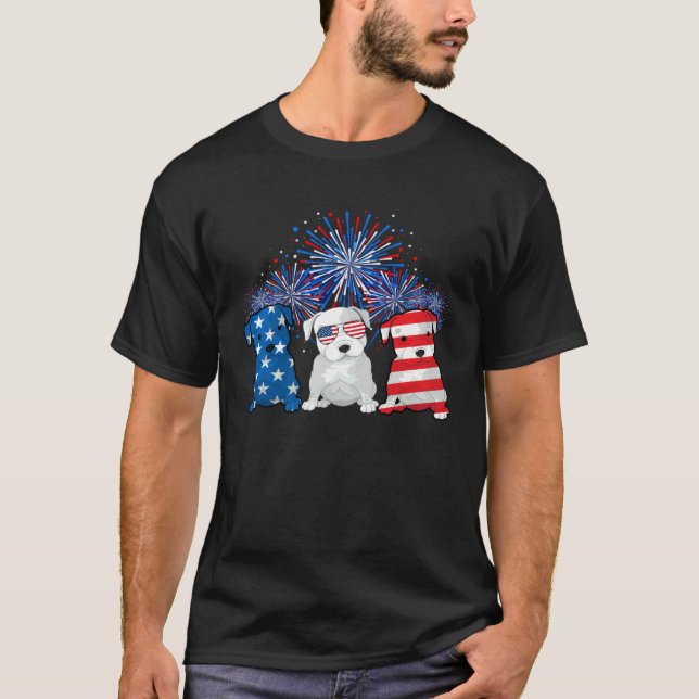 T-shirt Impression Drapeau Américain Pitbull Patriotique 4 (Devant)