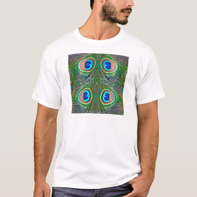 T-shirt Impression kaléidoscope de plumes de paon (Devant)