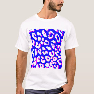 T-shirt Impression Léopard Blanc Bleu Rose