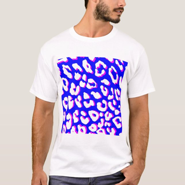 T-shirt Impression Léopard Blanc Bleu Rose (Devant)