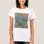 T-shirt Impression, lever de soleil par Claude Monet<br><div class="desc">Impression,  Sunrise est une peinture de Claude Monet montrée pour la première fois à ce qui allait devenir "l'exposition des impressionnistes" à Paris en avril 1874. Le tableau est crédité d'avoir inspiré le nom du mouvement impressionniste.Impression,  Sunrise représente le port du Havre,  la ville natale de Monet.</div>